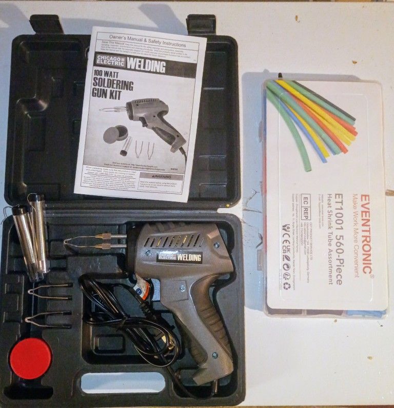 100 Watt Soldering Gun Kit: 3 Tips, solder w/flux + 10G Flux & Case