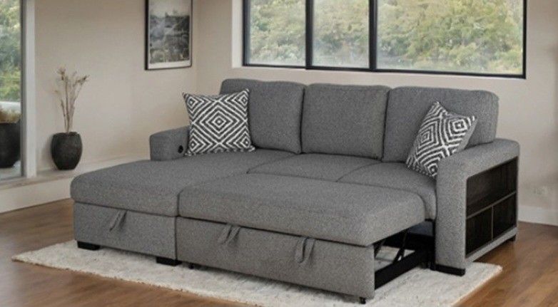 Brand New Grey Sectional Sofa Storage Sleeper 
