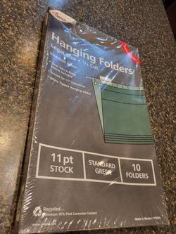 Hanging File Folders, legal size, standard green, new unopened box of 10