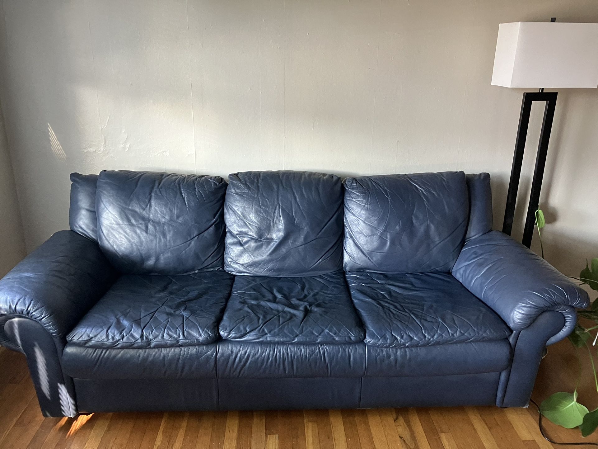 Navy Blue Leather Couch for Sale 