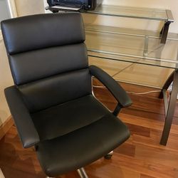 Glass Desk with Black Leather Office Chair