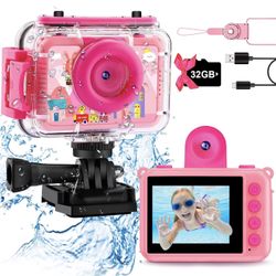 Pool Toy & Kids Underwater Camera - 99FT Waterproof Kid Action Camera 1080P Video&20MP Photo with Flip Lens, Includes 32GB Card for Diving Swimming Be