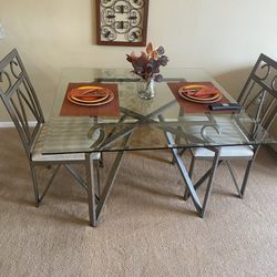 Glass Kitchen Dining Room Set- Kitchen Table w/ 4 Chairs, Wine Rack, & End Table