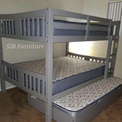 Full Full Twin Size Grey Bunkbed With Ortho Mattress 