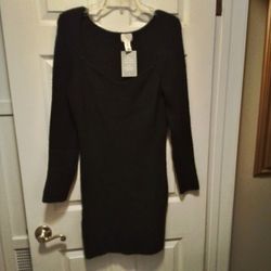 H & M Black Knit Pullover Sweater Dress - Size L