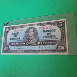 1937 Bank of Canada $5 Banknote