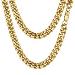 18K Gold Over Stainless Steel Cuban Link Men’s Necklace Chain