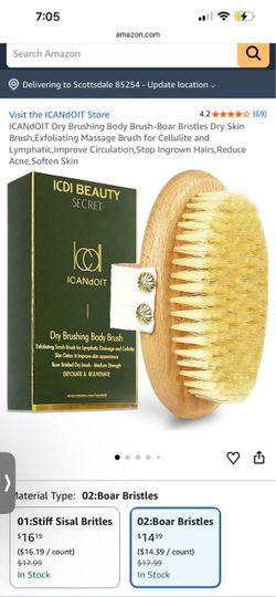 ICANdOIT Dry Brushing Body Brush-Boar Bristles Dry Skin Brush,Exfoliating Massage Brush for Cellulite and Lymphatic,Improve Circulation,Stop Ingrown H