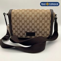 Gucci GG Canvas Flap Messenger Bag 