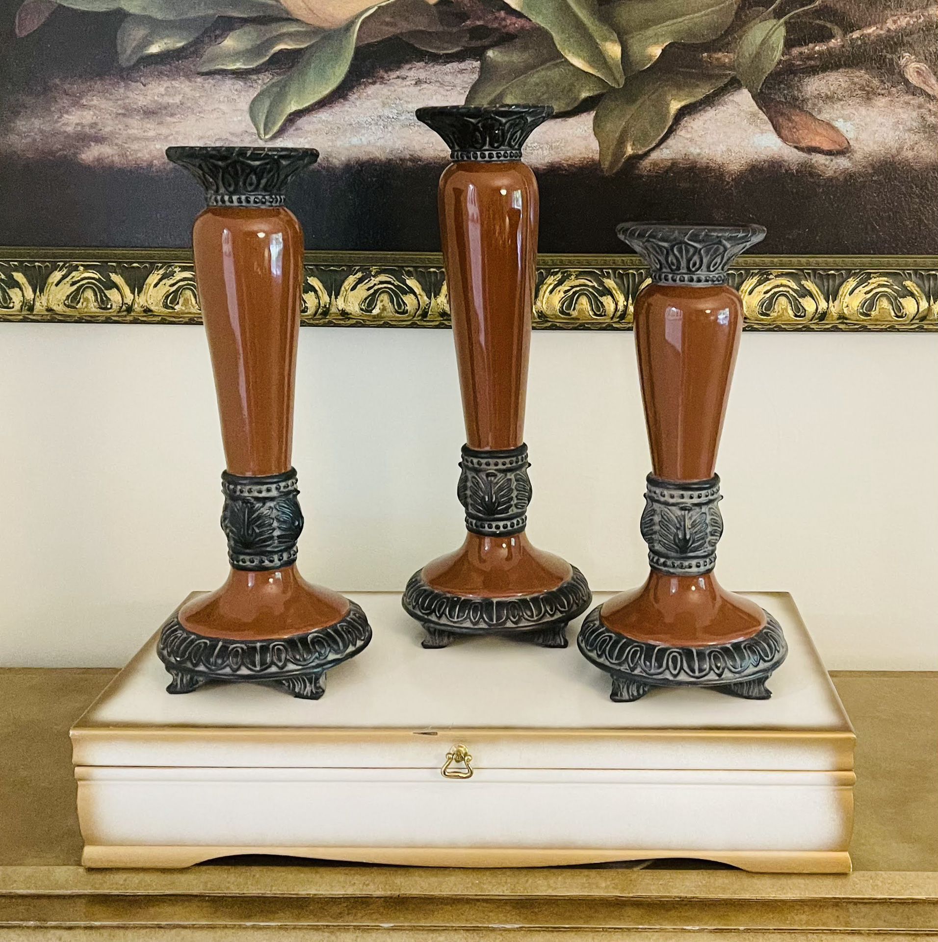 Fitz and Floyd Pillar Ceramic Candle Holders Set of 3