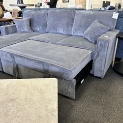 Grey Sleeper Sofa With Storage Chaise And USB 