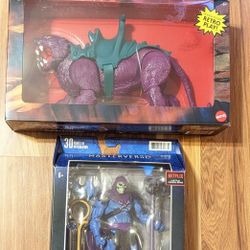 Mattel masters of the universe action figures: Panthor Cat and Skeletor