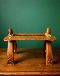 Mid Century 1960s Egyptian Camel Saddle Wood Brass Stool Foot Rest 11"×21.5"×9"