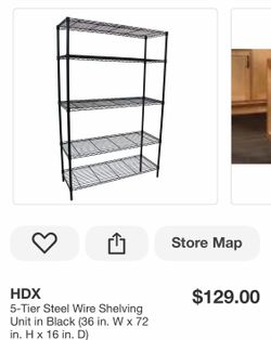 5-Tier Steel Wire Shelving Unit in Black (36 in. W x 72 in. H × 16 in. D)