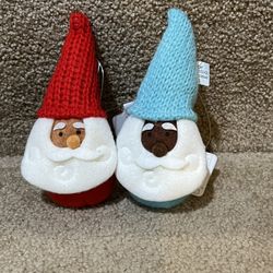 Wondershop lot of 2 Santa Gnome Elves Christmas ornaments Tall Hat Blue Red