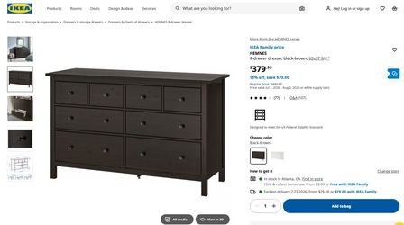 8-Drawer IKEA Hemnes Black-Brown Dresser