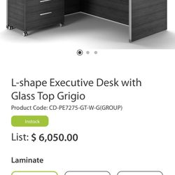 Corp Design L-shape Executive Desk with Glass Top.