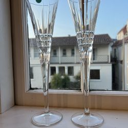 Pair Tiffany "Plaid" Trumpet Champagne Flutes