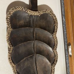 Vintage Hand Carved Wooden  And Woven Leaf Shaped Tray