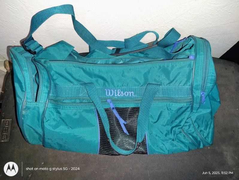 Vintage Wilson Sporting Goods Duffle Bag Teal Blue Purple Retro Gym Bag Carry On