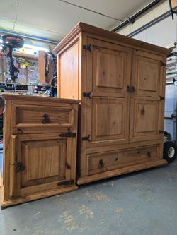 Solid Hardwood Rustic Cabinet / End Table Set