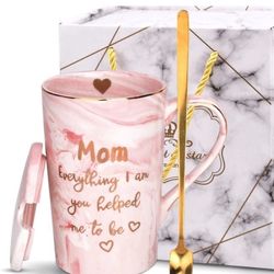 Gifts for Mom Grandma Women Wife Her - 14 oz Coffee Mug with Spoon, Lids - Stock