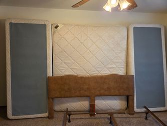 Cal King Matress, Box Springs, 4" Foam Topper, Frame & Headboard