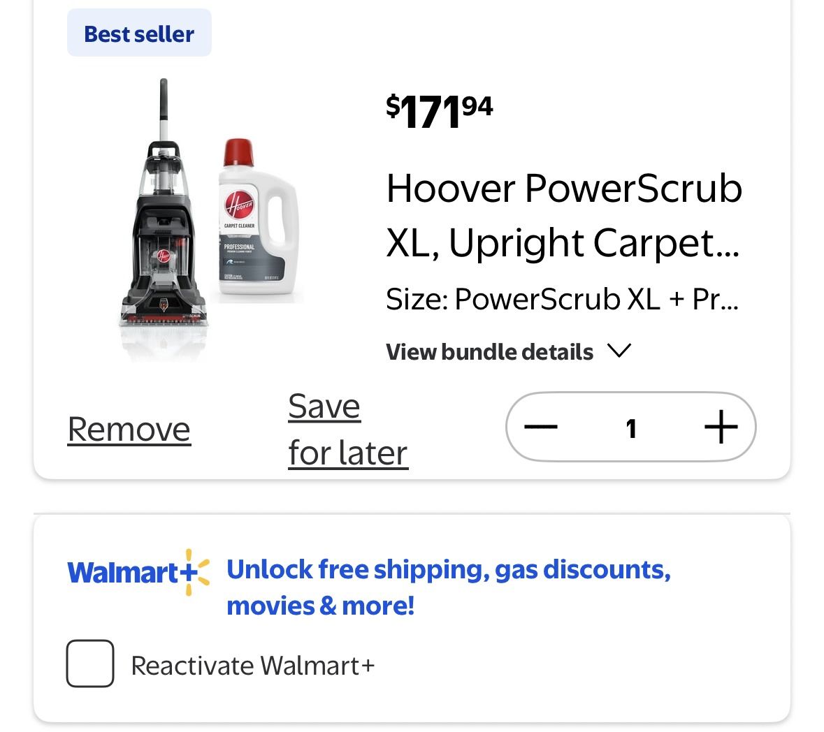 Hoover PowerScrub XL, Upright Carpet Cleaner Machine, FH68010, 1 Count, New Condition and Hoover Prime Professional Performance Carpet Cleaner Soluti