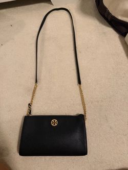 Tory Burch Black Pebbled Leather Chain Shoulder Bag