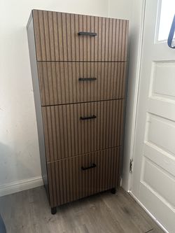Fluted 4-Drawer Tall Dresser, Black + Wood Look