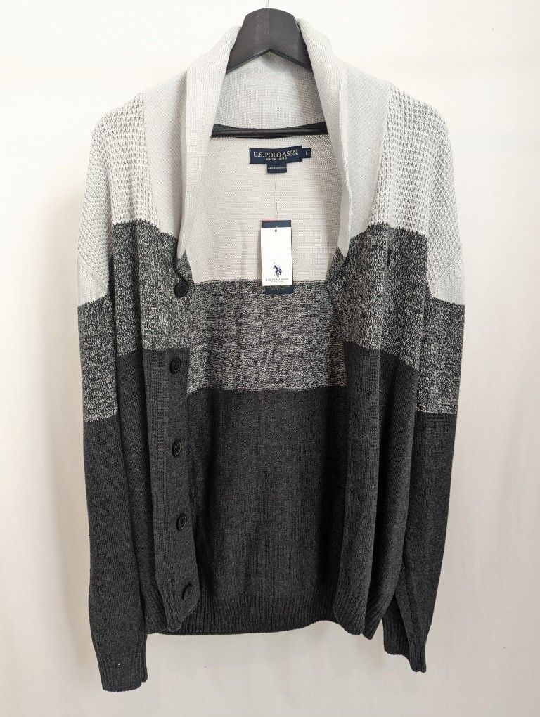 MENS U.S. POLO COLORBLOCK SHAWL COLLAR CARDIGAN