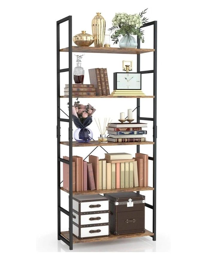 NUMENN Modern Vintage 5 Tier Tall Bookshelf
Bookcase Shelf Storage Organizer Book Shelf for Bedroom Living Room Home Office