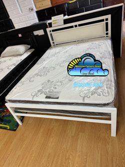 Full white bed frame with mattress Colchon cama nueva