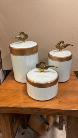 White and Gold Ceramic Canister Set of 3