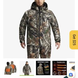 Heated Jacket Coat with Detachable Hood and Battery
