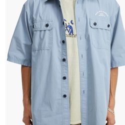 Urban Outfitters Embroidered Short Sleeve Utility Button-Up Shirt 