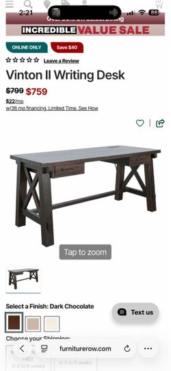 #454 Vinton Il Writing Desk Dark Chocolate GREAT CONDITION 58x28x31