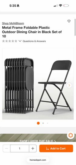 Metal Frame Foldable Plastic Outdoor Dining Chair in Black Set of 8 214
