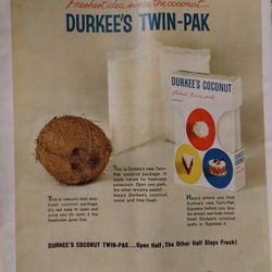 Vintage 1962 color Durkee's Twin-Pak Coconut ad