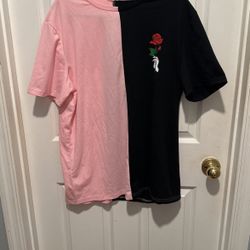 X Large Black And Pink Short Sleeved Shirt With Rose New