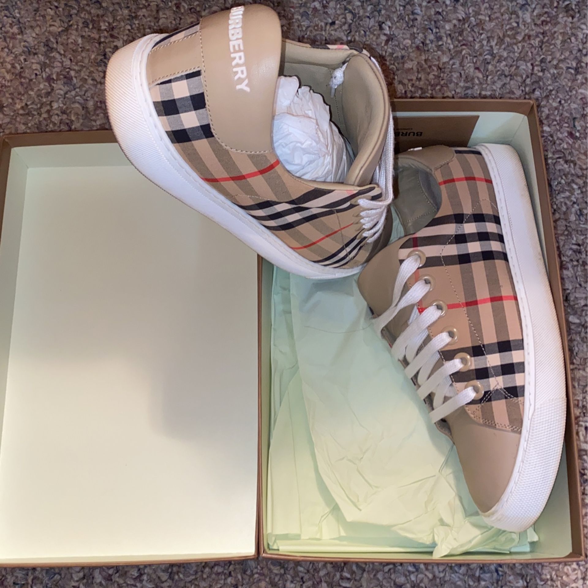 BURBERRY Vintage Check and Leather Sneakers -Beige (9W)