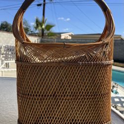 Vintage Wicker Bamboo Rattan Caddy Basket Tote Purse  