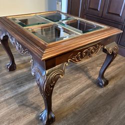 Hand-Carved Hardwood End Tables