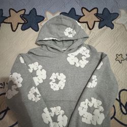 Grey Denim Tear Pull Over hoodie Size Small