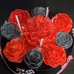 Unique Red And Black Roses With Bows Scented 3 Wick Candle