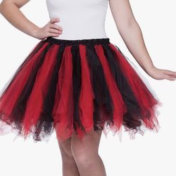 Women’s Plus Size Tutu-Ballerina-Fairy-Halloween Costume-Tulle Skirt-Black And Red