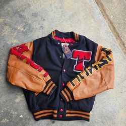 Smoke Rise Varsity Jacket Men’s Large NWT Black Wool Faux Leather Letterman