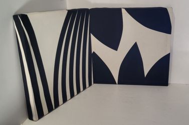 Set of 2 Handmade Abstract Ikea Canvas Wall Art Black White Fabric Paintings