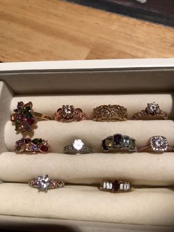 Variety of rings different sizes, different stones, rose gold, silver or gold colored