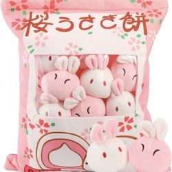 Pink Bunny Rabbit Pillow Cushion Decor Kawaii Cute Throw Plushies Animal Toys